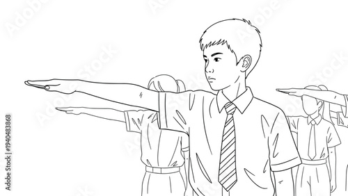 Youth group saluting in uniforms