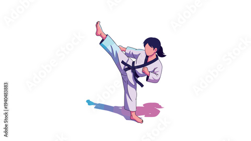 Martial arts practitioner in high kick pose with gradient effect