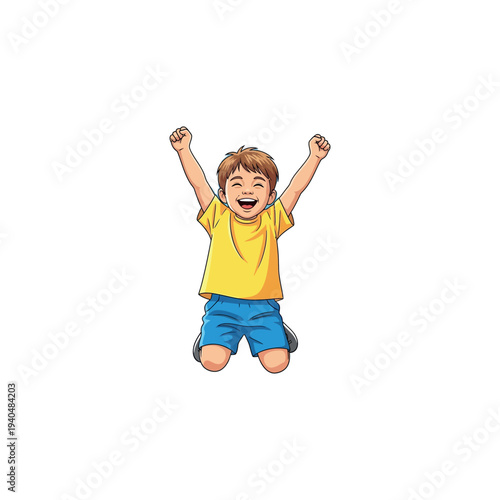 Happy Young Boy Jumping with Joy.