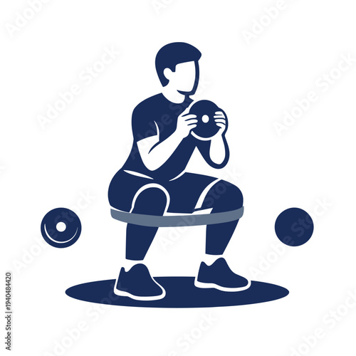 Fitness icon of a man squatting with weights