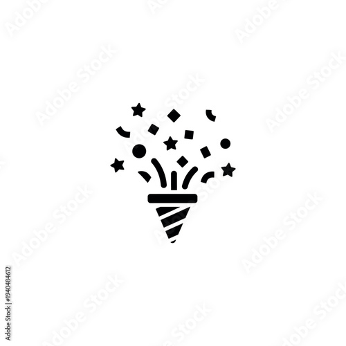 Party Popper Icon with Confetti and Stars.