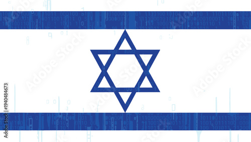 Digital israel flag with binary code background for cyber technology and innovation themes
