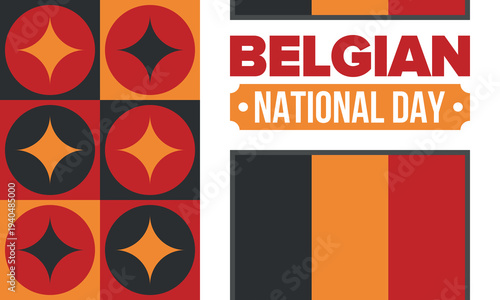 Belgian National Day. Belgium Independence day. Annual holiday in Belgium, celebrated in Jule 21. Patriotic design. Poster, greeting card, banner and background. Vector illustration