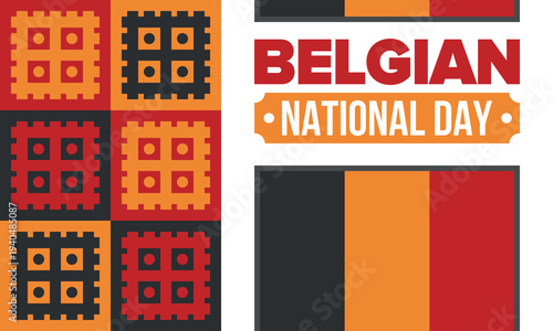 Belgian National Day. Belgium Independence day. Annual holiday in Belgium, celebrated in Jule 21. Patriotic design. Poster, greeting card, banner and background. Vector illustration
