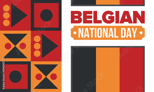 Belgian National Day. Belgium Independence day. Annual holiday in Belgium, celebrated in Jule 21. Patriotic design. Poster, greeting card, banner and background. Vector illustration