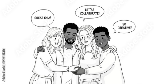 Diverse Team Collaborating Together with Speech Bubbles.