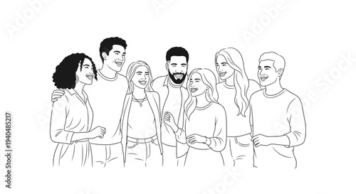 Group of Young Adults Standing Together.