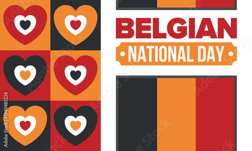 Belgian National Day. Belgium Independence day. Annual holiday in Belgium, celebrated in Jule 21. Patriotic design. Poster, greeting card, banner and background. Vector illustration