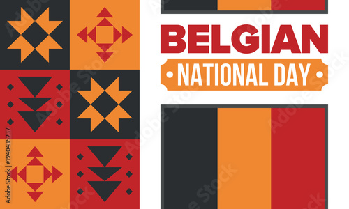 Belgian National Day. Belgium Independence day. Annual holiday in Belgium, celebrated in Jule 21. Patriotic design. Poster, greeting card, banner and background. Vector illustration