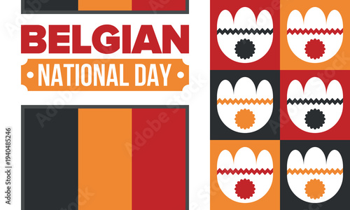 Belgian National Day. Belgium Independence day. Annual holiday in Belgium, celebrated in Jule 21. Patriotic design. Poster, greeting card, banner and background. Vector illustration