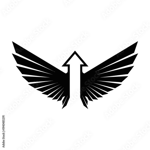 Black Winged Arrow Logo Symbol - Upward Growth, Success, Ambition, Freedom