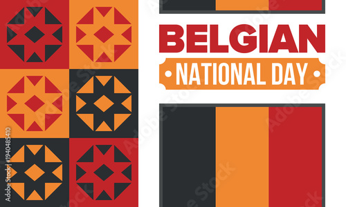 Belgian National Day. Belgium Independence day. Annual holiday in Belgium, celebrated in Jule 21. Patriotic design. Poster, greeting card, banner and background. Vector illustration