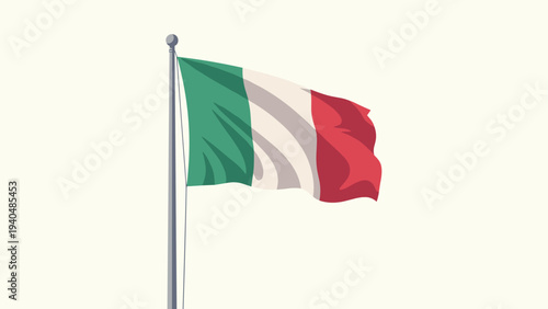 Waving italian flag on pole: symbol of italy's rich heritage and vibrant culture