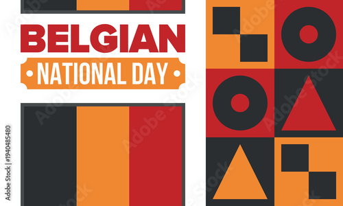 Belgian National Day. Belgium Independence day. Annual holiday in Belgium, celebrated in Jule 21. Patriotic design. Poster, greeting card, banner and background. Vector illustration