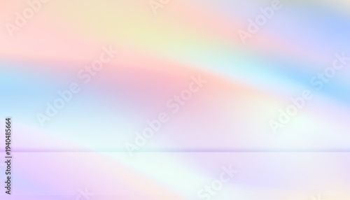 Background light prism holographic rainbow for technology product design.Studio backdrop with pink hologram podium and floor crystal texture platform,Vector abstract of shadow spectrum digital display