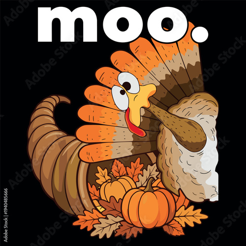 Moo Funny Thanksgiving Turkey Cow Fall Harvest Humor Cartoon Design