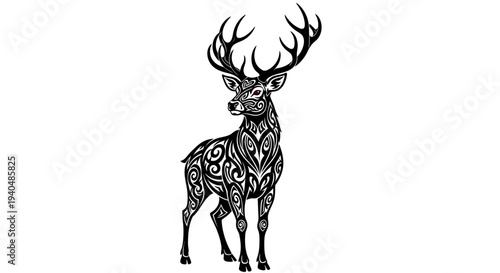 Ornate Deer with Intricate Antlers Illustration.