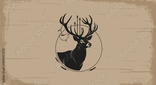 Deer Head with Large Antlers Illustration.