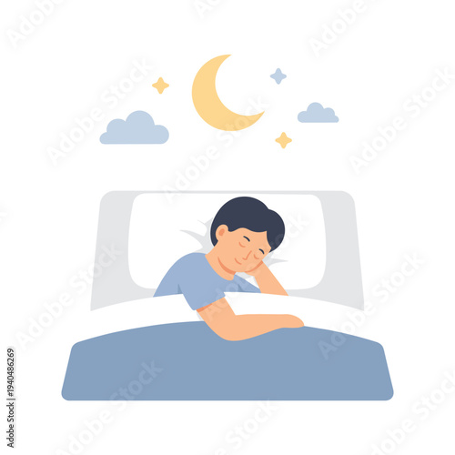 Young man peacefully sleeping under the moon