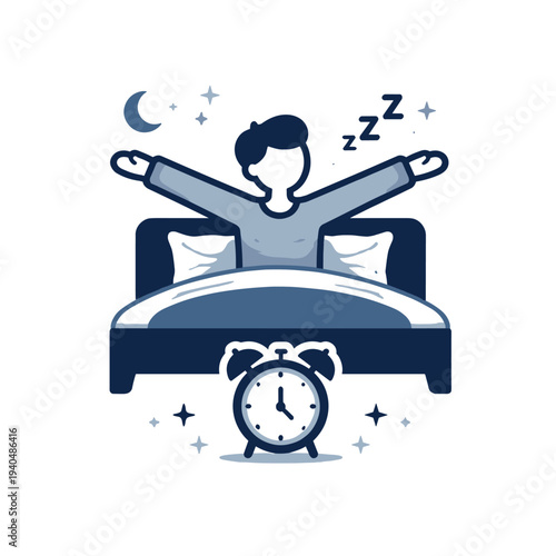 Young man stretching happily after waking up