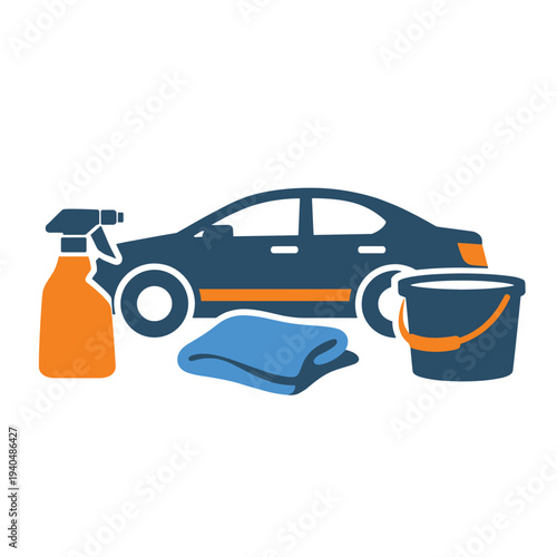 Car cleaning supplies with a vehicle illustration