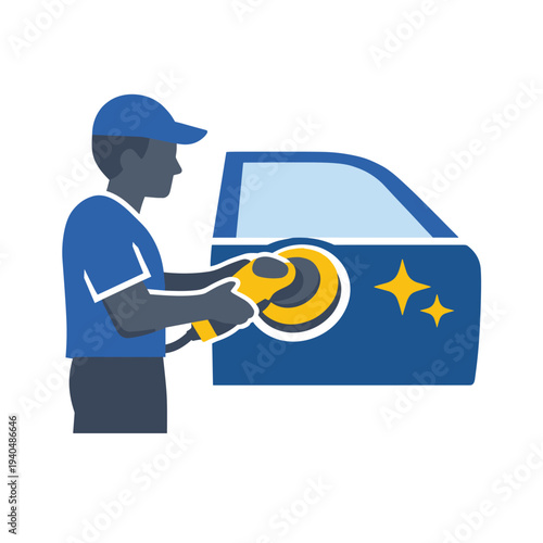 Illustration of a person detailing a car with a buffer