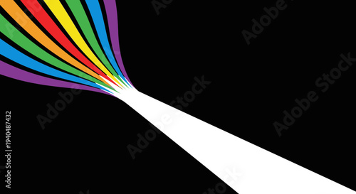 Abstract rainbow spectrum of colors emerging from darkness into a bright white light, representing hope and creativity