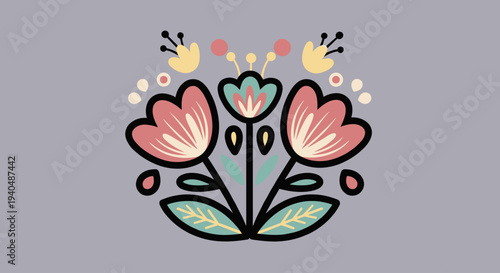 Colorful Floral Illustration with Pink Flowers.