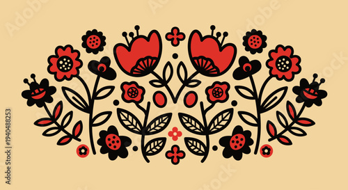 Floral Pattern with Tulips and Leaves.