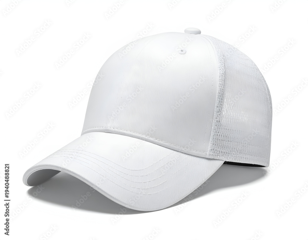 Fototapeta premium White baseball cap with breathable mesh sides