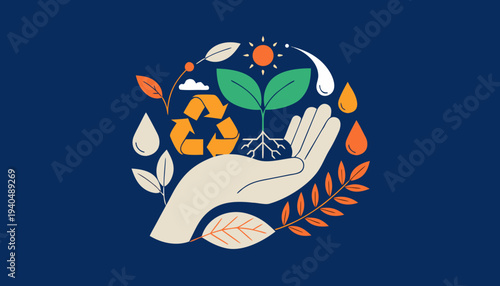 vector illustration of a leaf on hand