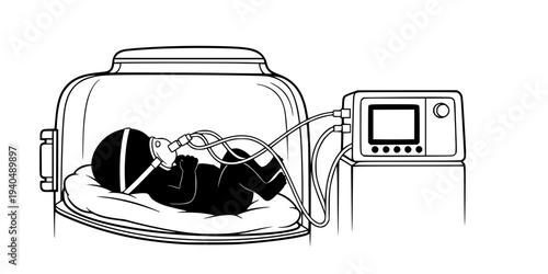Premature Baby with Respiratory Support Silhouette