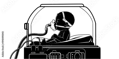 Premature Baby with Respiratory Support Silhouette