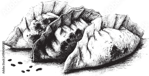 Japanese Gyoza dumplings illustration on a white background. This vector illustration can be used in any size you like for advertising, logos, and other work.