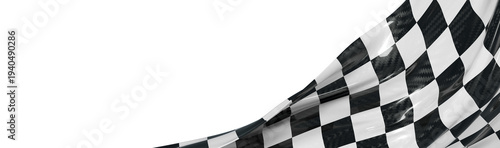Close up shot of a waving checkered flag with a white background. Perfect for winning, competition, and finish line con