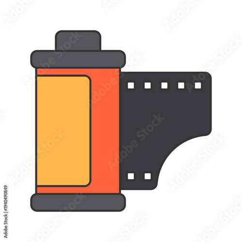Film Roll Flat design style photographic film roll symbolizing analog photography and cinema media ideal for vintage photography graphics film production themes and retro designs.