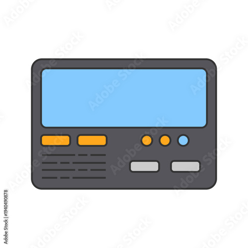 Media Player Flat design style electronic media playback device with control buttons symbolizing vintage audio video playback ideal for retro tech graphics and multimedia themes.