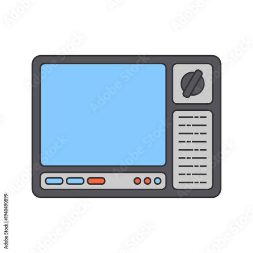 Retro Television Flat design style vintage box television with screen and control knobs symbolizing classic broadcast media ideal for retro tech graphics and nostalgic media designs.