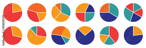 Circle diagram, pie chart infographic design. Flat vector illustration of process cycle with color-coded progress sectors, step-by-step workflow, business analytics,