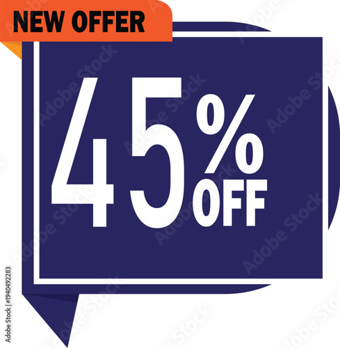 forty five percent off limited time sale tag with orange new offer label on dark violet backdrop
