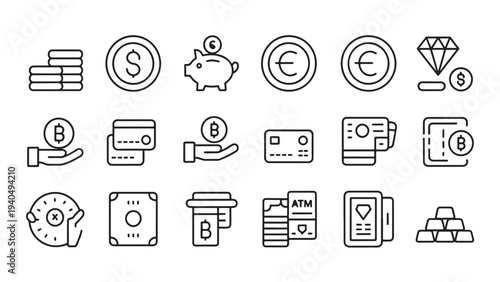 Finance and currency line icons