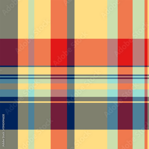 Straight plaid seamless vector, window check textile tartan. Bedding pattern background texture fabric in pastel and red colors.