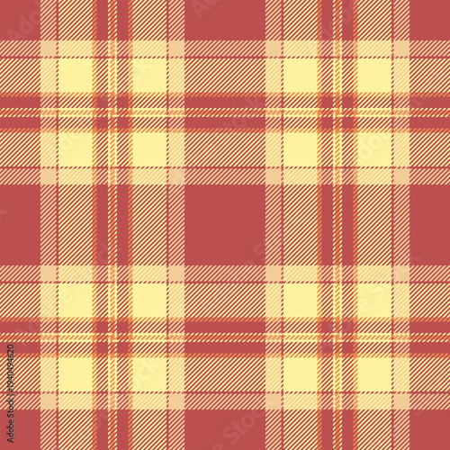 Perfection texture check fabric, poster background tartan textile. Hipster pattern vector seamless plaid in red and yellow colors.