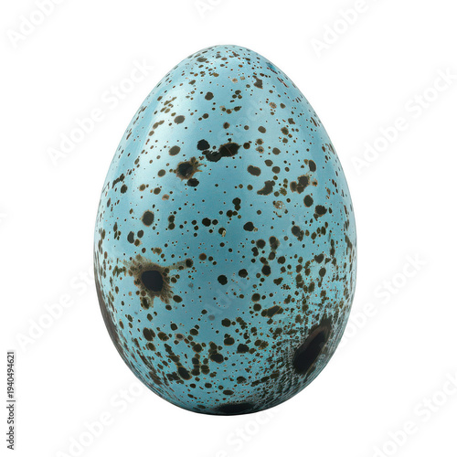 Bright blue speckled egg of eurasian magpie isolated on a transparent background