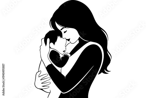 Mother Holding Baby with Heart Illustration