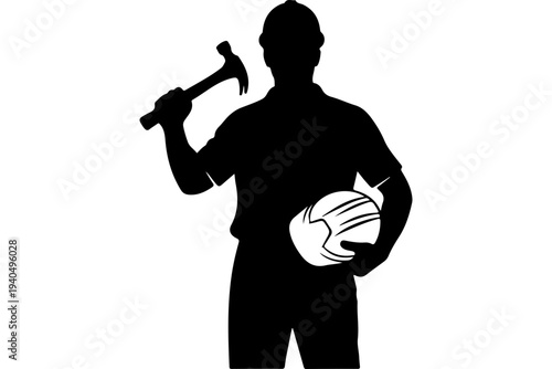 Construction Worker Silhouette with Tools