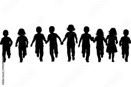 Children Holding Hands Silhouette Vector Illustration
