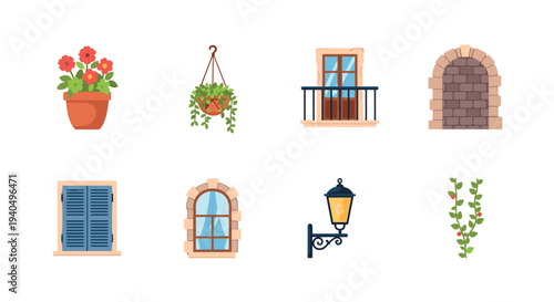 Charming window elements and decorative plant accents for home design