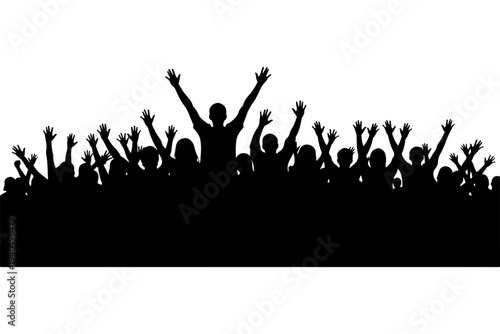 Crowd Celebration with Raised Hands Silhouette