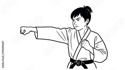 Karate martial artist in action pose with focused expression